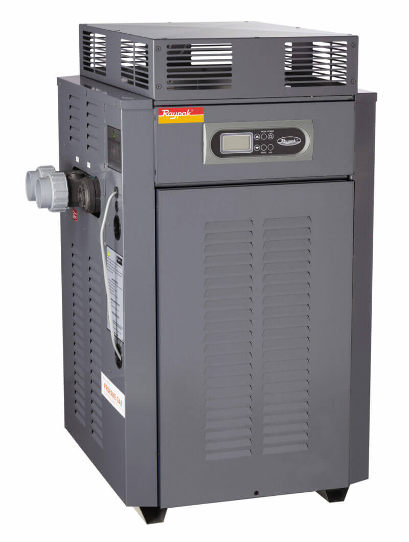 Product photo of the Raypak gas pool & spa heater. Available at Swimart.